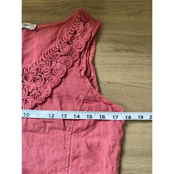 Lungo L'arno M Mini Dress 100% Linen Coral Lagenlook Multimedia Aplique Shift - Picture 4 of 6